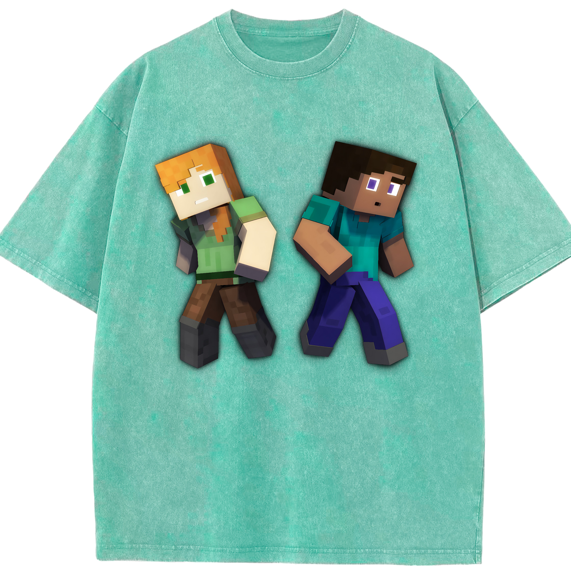 （画像用） マインクラフト ブロックの世界 Minecraft MC Block world 綿100% ヴィンテージ風 半袖Tシャツ（フロントプリント）